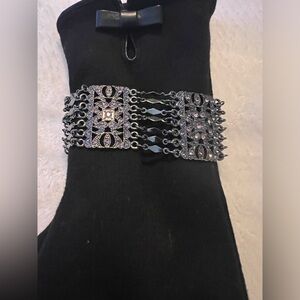 Cuff Chain Link Gun Metal n Pink Bracelet